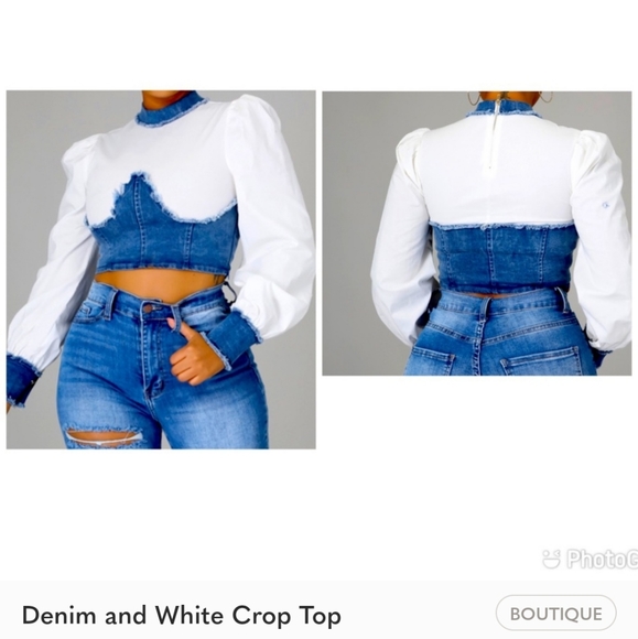 Reposhed. Denim and white crop top - Picture 1 of 1